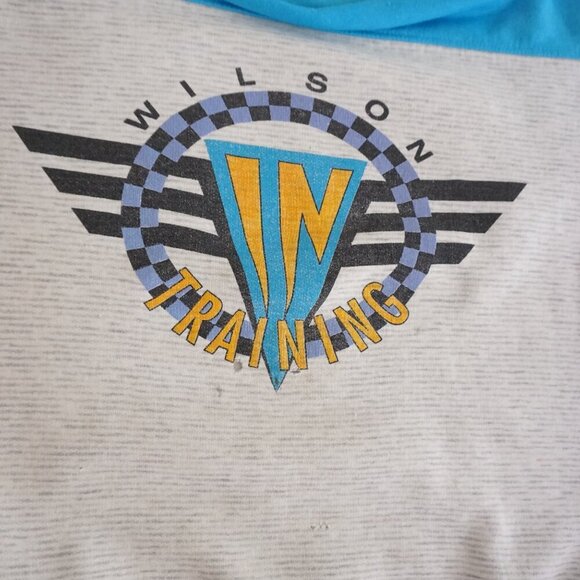 VTG 80S Gear For Sports Wilson Training Gray Blue Boxy Cotton Crewneck Sweater L - Picture 6 of 11
